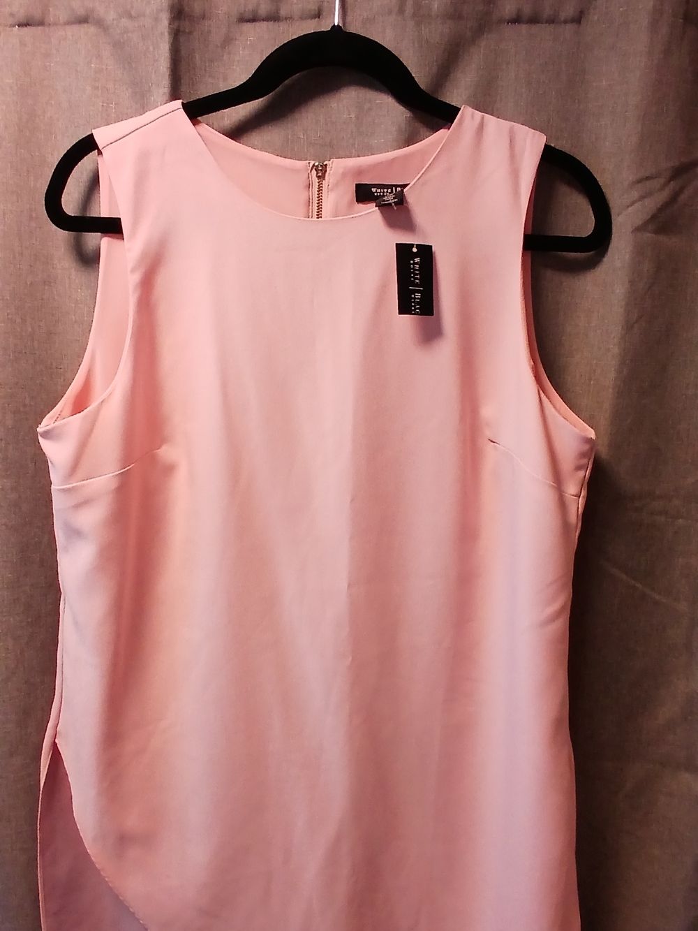 White House Black Market Blush Pink Sleeveless Curve Hem Tunic with Gold Zipper